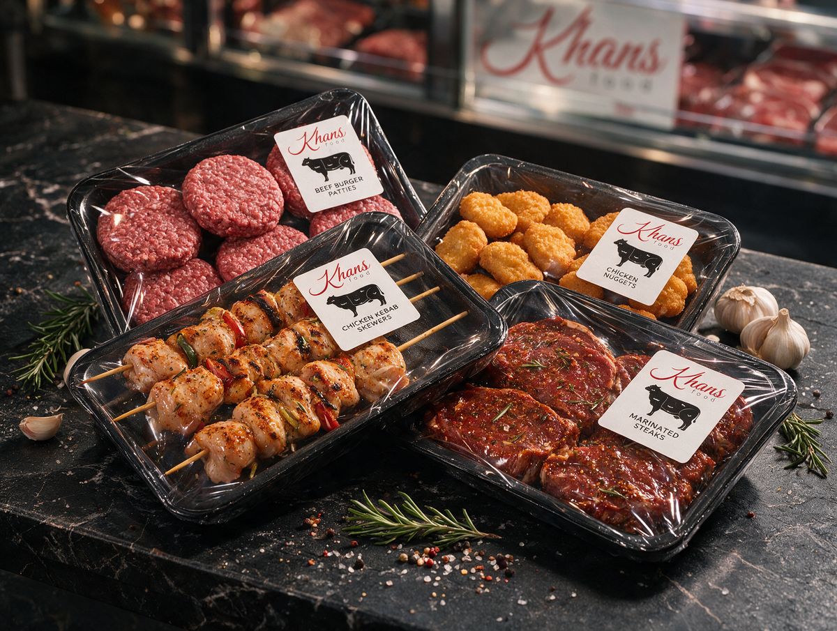 Khan's marinated meat and kebabs at the counter